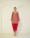 Lalita - Red Floral Block Print Short Kurta with Tulip Pants Set